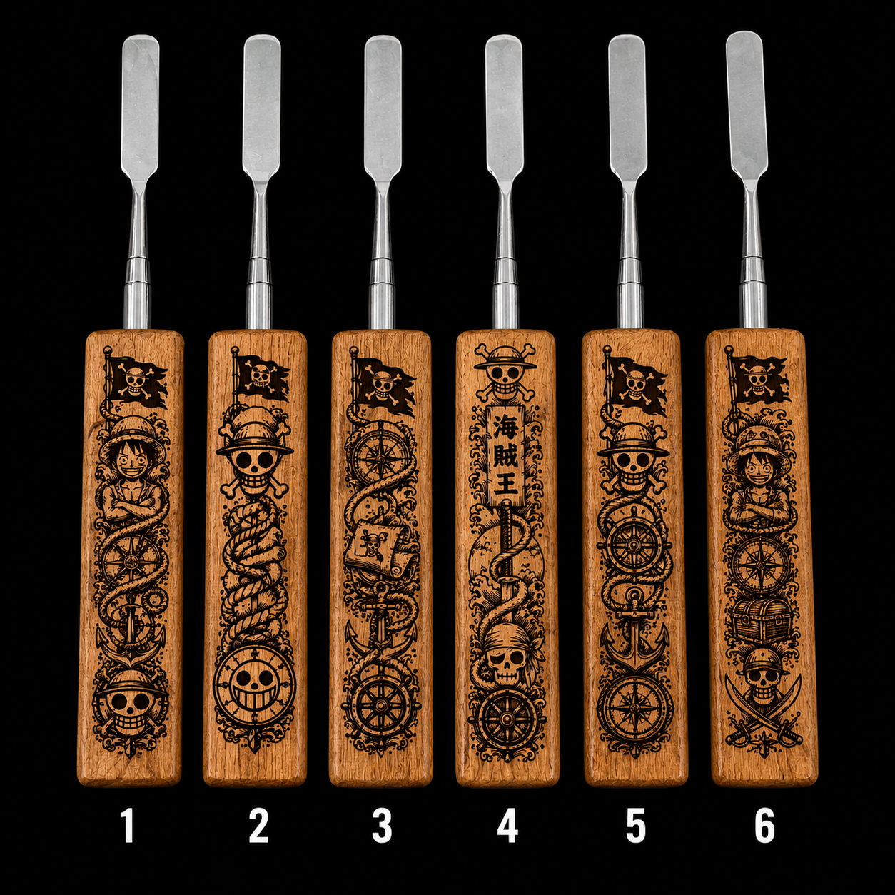 One Piece Laser Engraved Wooden Dab Tool – Stainless Steel Dabber - Pirate Designs