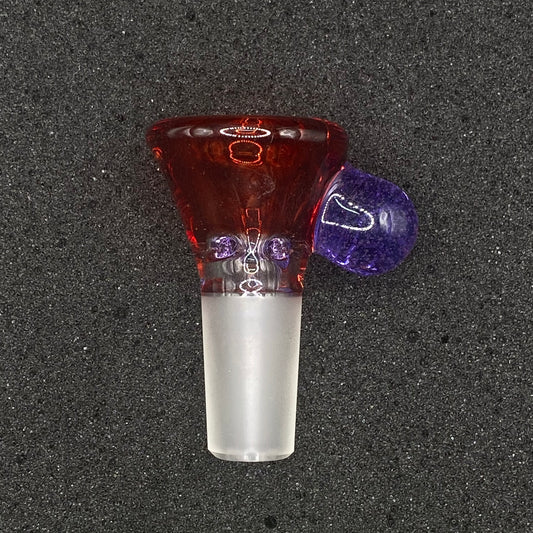 Brian Sheridan - 14mm 3-Hole Glass Bowl Slide - Pomegranate / Purple Lollipop