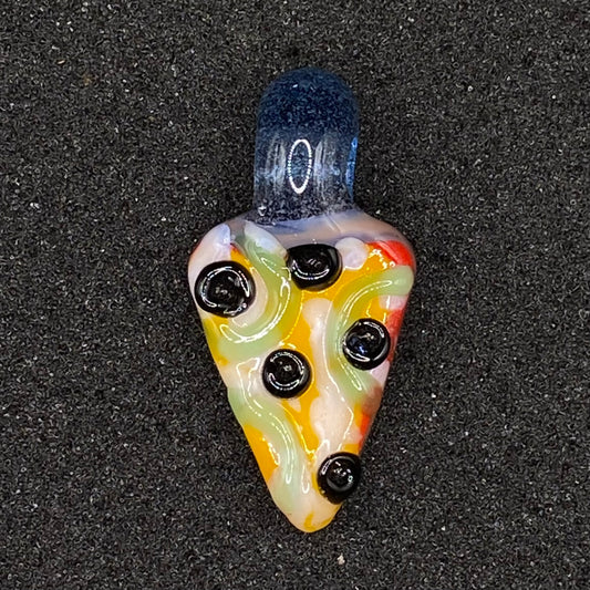 904 Pizza Boy - Slice of Green Bell Pepper and Black Olives Pizza Glass Pendant