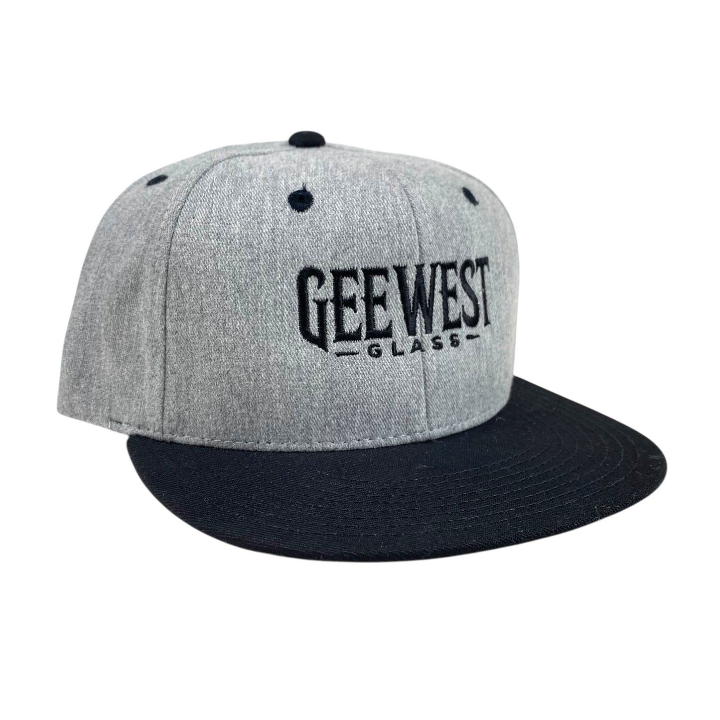 Gee West Glass Snapback Hat – Gray Crown / Black Brim – Embroidered Logo