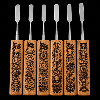 One Piece Laser Engraved Wooden Dab Tool – Stainless Steel Dabber - Pirate Designs