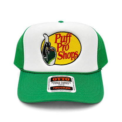 Custom Embroidered Puff Pro Shops Snapback Hat – Green/White