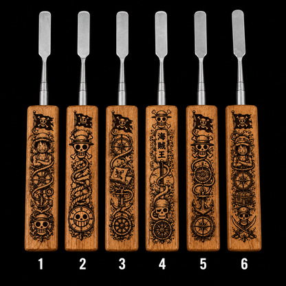 One Piece Laser Engraved Wooden Dab Tool – Stainless Steel Dabber - Pirate Designs