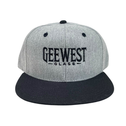 Gee West Glass Snapback Hat – Gray Crown / Black Brim – Embroidered Logo