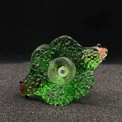 420 Glass - 14mm Single Hole Green Dual Snake Head Glass Bowl Slide
