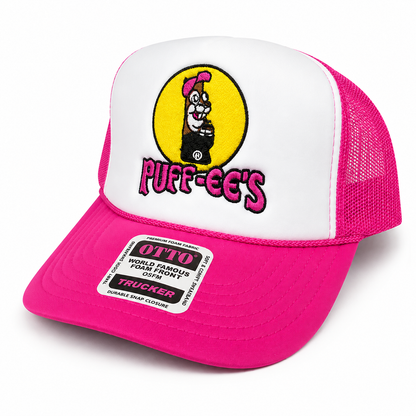 Custom Embroidered Puff-ee’s Puffcon 2025 Friends & Family Snapback Trucker Hat – Pink