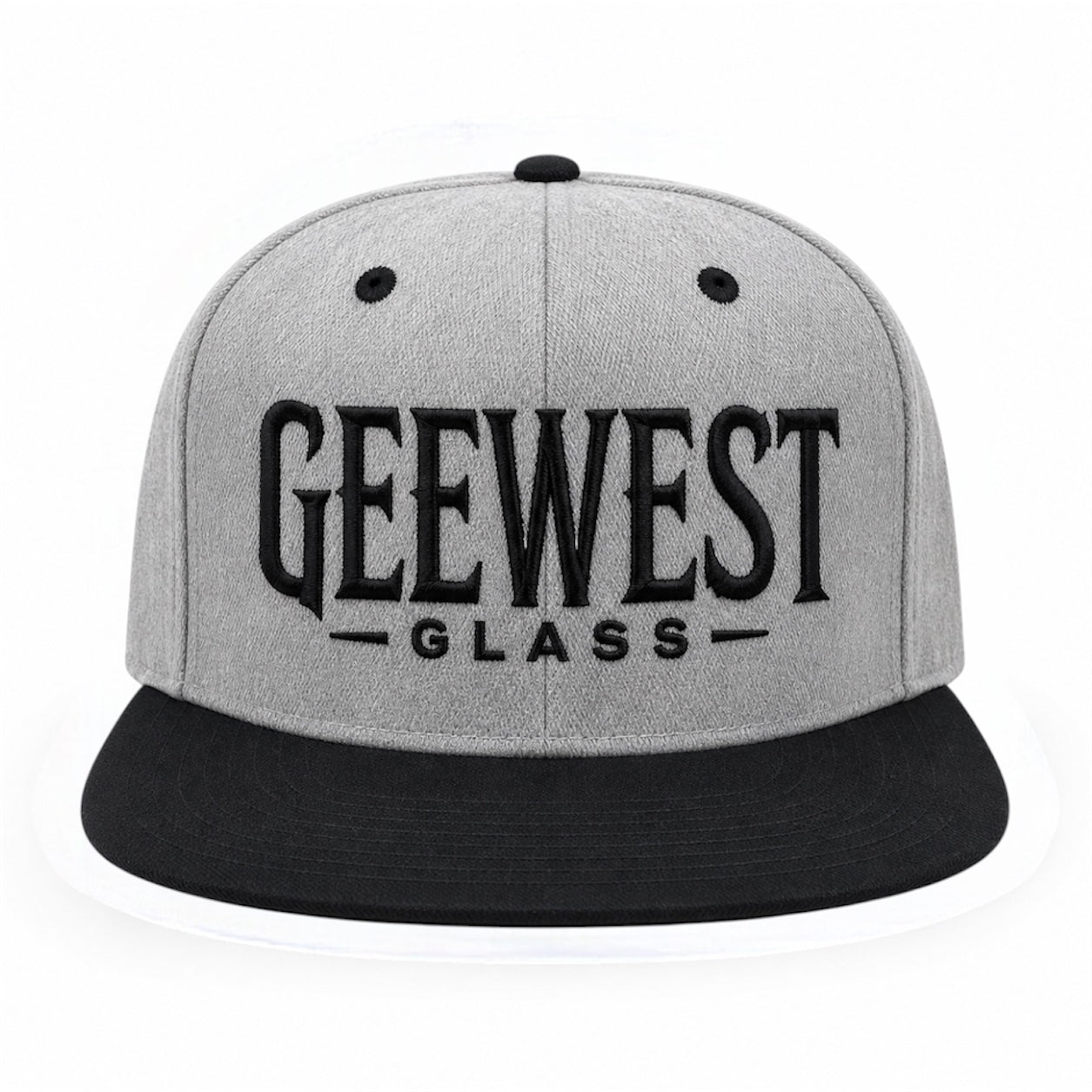 Gee West Glass Snapback Hat – Gray Crown / Black Brim – Embroidered Logo