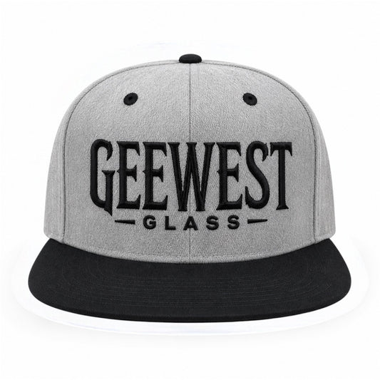 Gee West Glass Snapback Hat – Gray Crown / Black Brim – Embroidered Logo