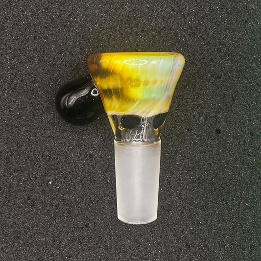 Brian Sheridan - 14mm 3-Hole Glass Bowl Slide - Yellow Elvis / Galaxy
