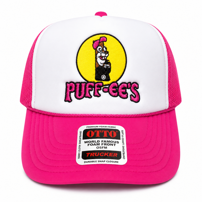 Custom Embroidered Puff-ee’s Puffcon 2025 Friends & Family Snapback Trucker Hat – Pink
