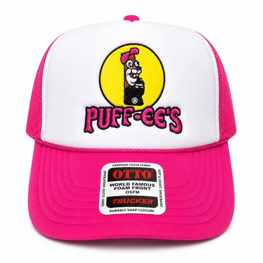 Custom Embroidered Puff-ee’s Puffcon 2025 Friends & Family Snapback Trucker Hat – Pink