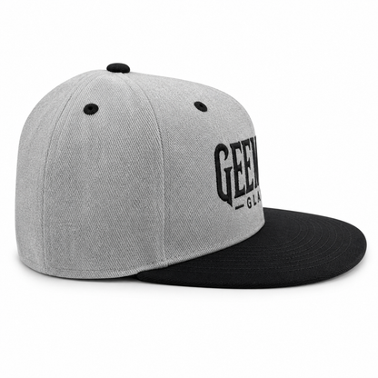 Gee West Glass Snapback Hat – Gray Crown / Black Brim – Embroidered Logo