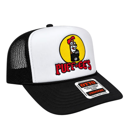 Custom Embroidered Puff-ee’s Puffcon 2025 Snapback Trucker Hat – Black/White
