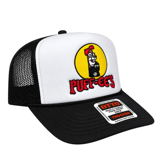 Custom Embroidered Puff-ee’s Puffcon 2025 Snapback Trucker Hat – Black/White