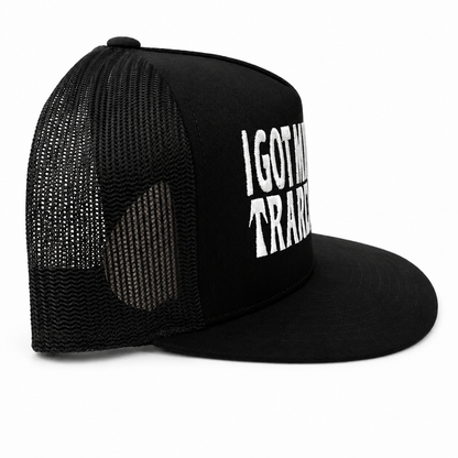 I Got My Hash At Trader Joe’s Embroidered Snapback Trucker Hat – Black/White