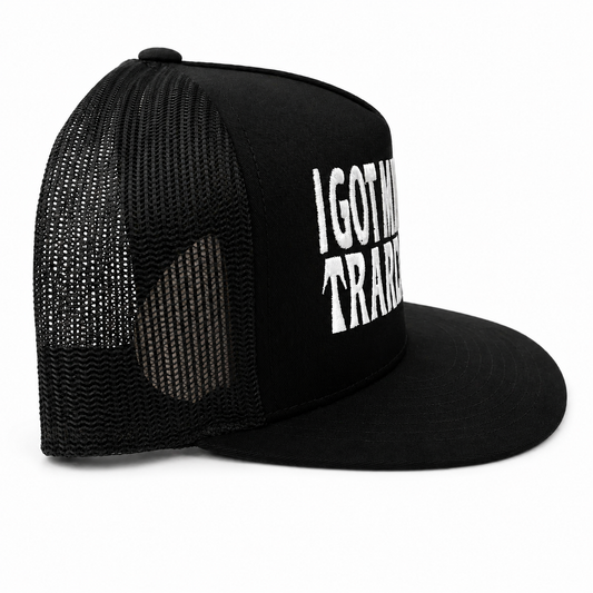 I Got My Hash At Trader Joe’s Embroidered Snapback Trucker Hat – Black/White