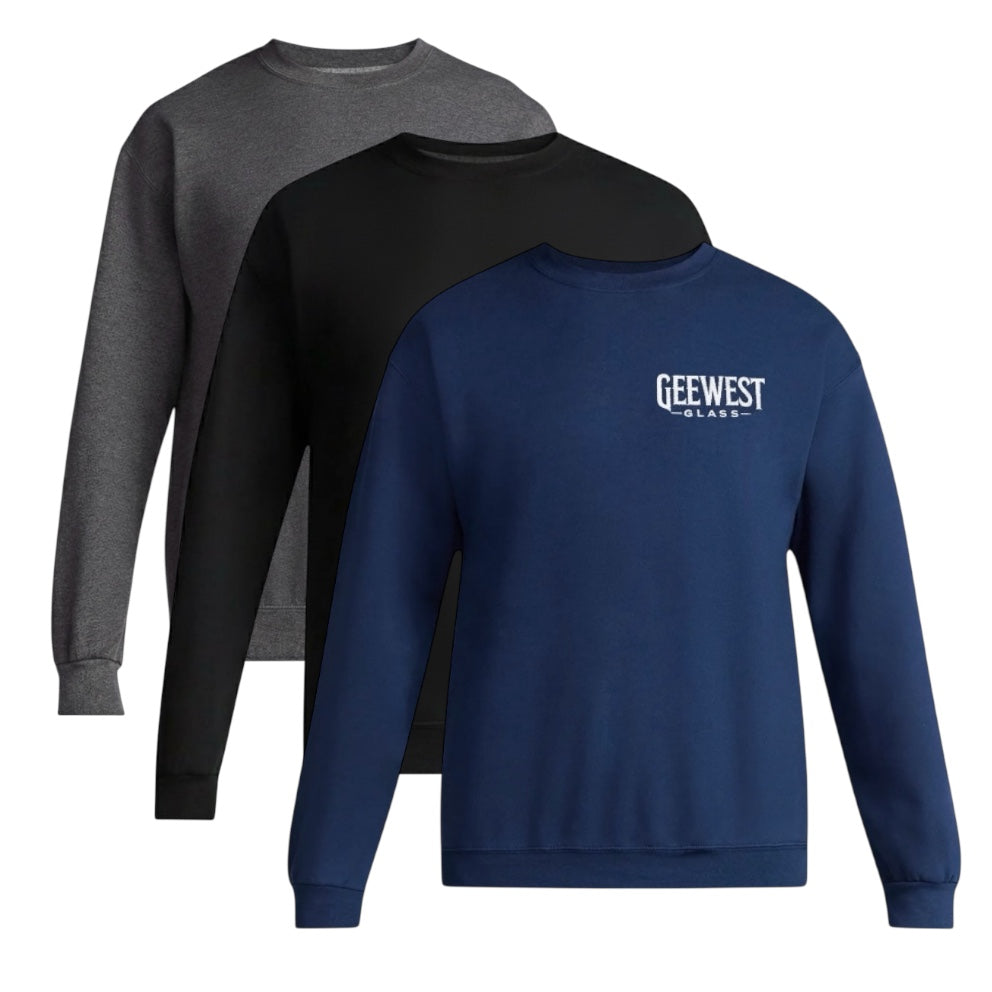 Gee West Glass Adult Colored Fleece Crewneck Sweatshirt – Embroidered Logo