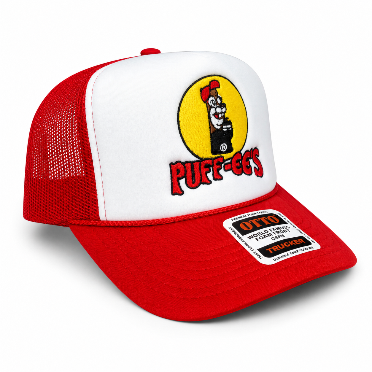 Custom Embroidered Puff-ee’s Puffcon 2025 Friends & Family Snapback Trucker Hat – Red