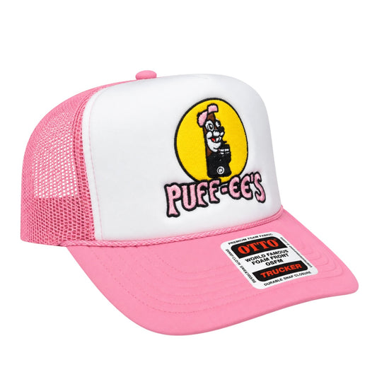 Custom Embroidered Puff-ee’s Puffcon 2025 Snapback Trucker Hat – Pink/White