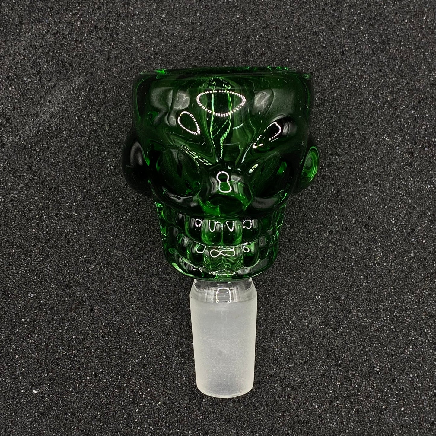 420 Glass - 14mm Single Hole Green Skull Glass Bowl Slide