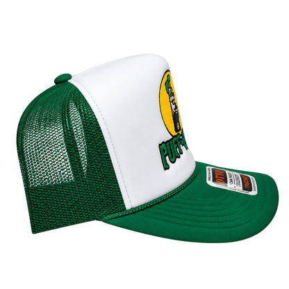 Custom Embroidered Puff-ee’s Puffcon 2025 Snapback Trucker Hat – Green/White