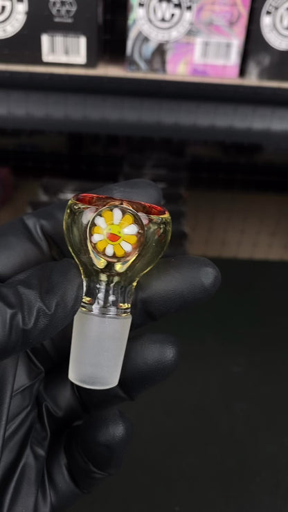 18mm Single Hole Bowl Slide by Keys Glass - Takashi Murakami Flower