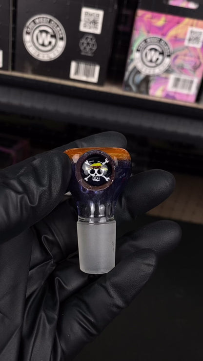18mm Single Hole Bowl Slide by Keys Glass - One Piece Skull