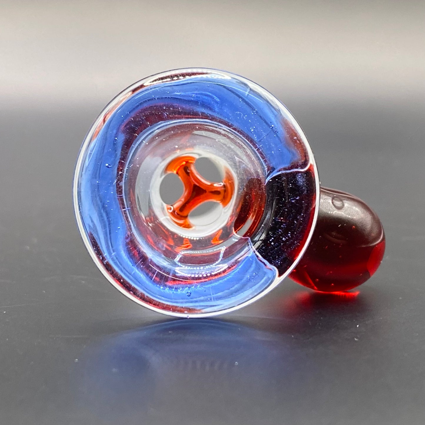 Brian Sheridan - 18mm 3-Hole Glass Bowl Slide - Cobalt / Pomegranate